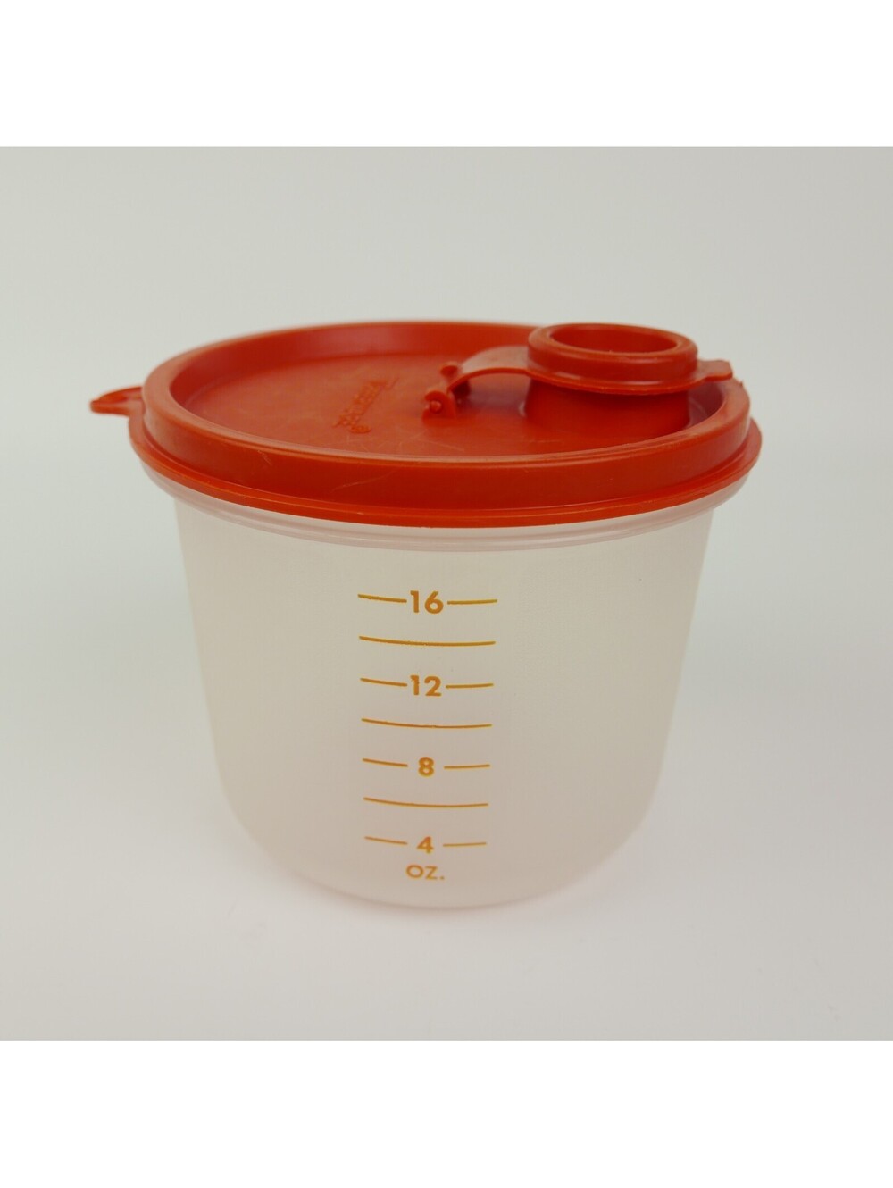 Vintage Tupperware 1493 Round Measured Keeper Clear 2 Cup 16 oz Orange Flip Lid